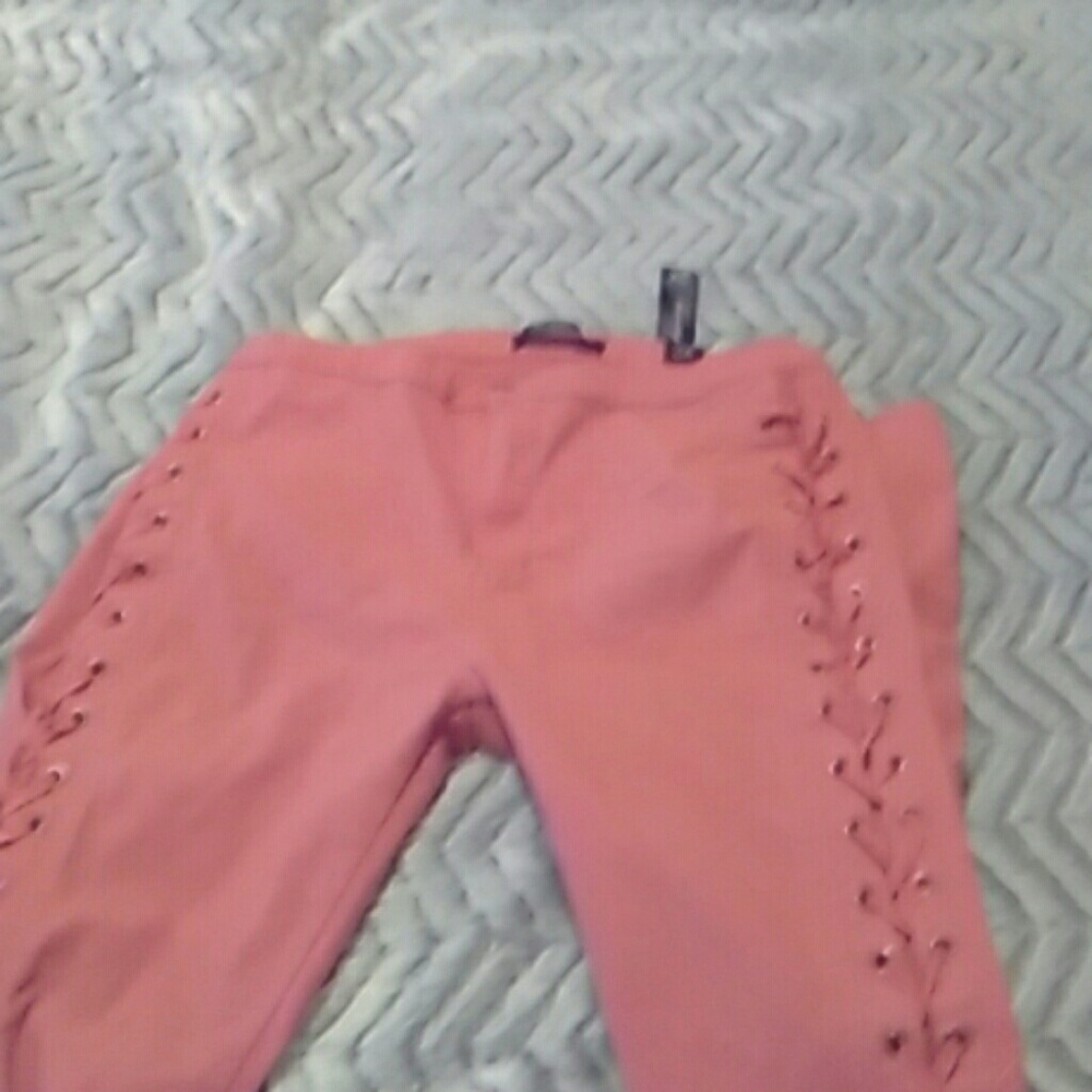 Stretchy pink pants lace tie up